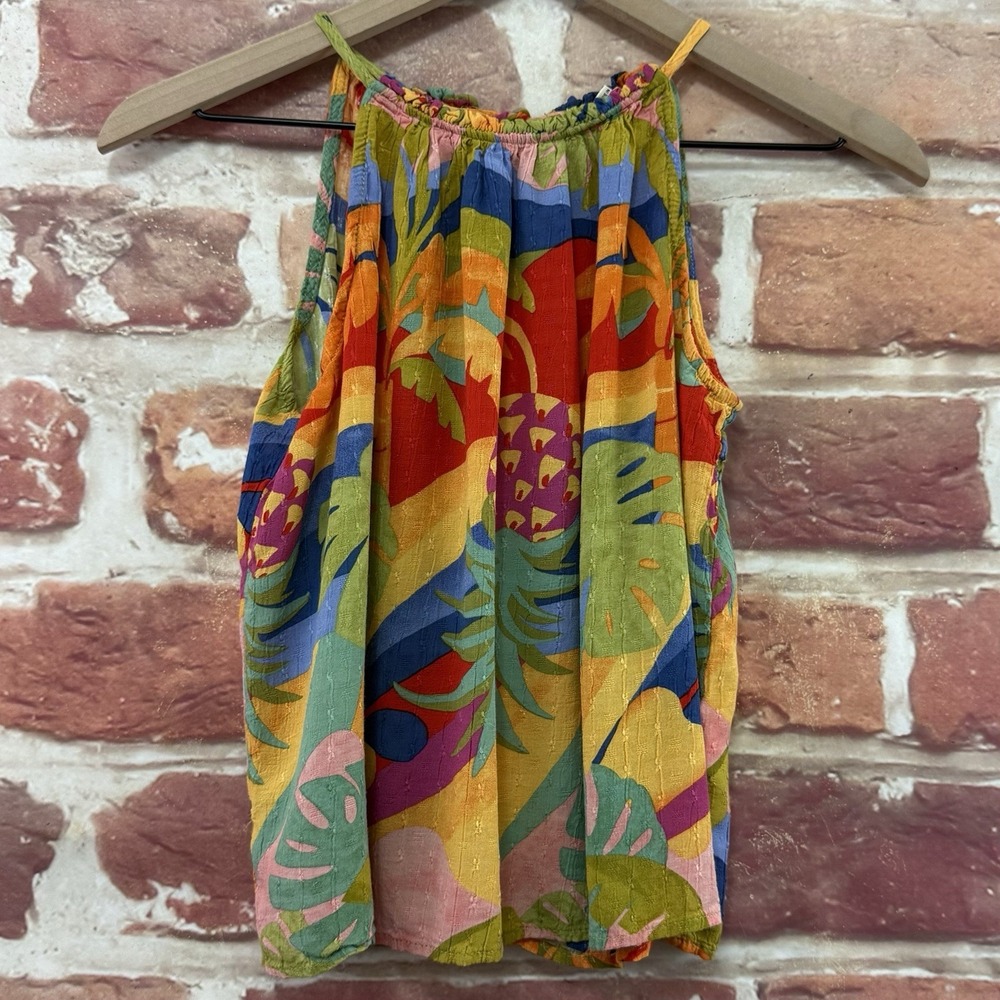 Christian Siriano Halter Top Women's XS Multicolor Tropical Palm Floral Shirt